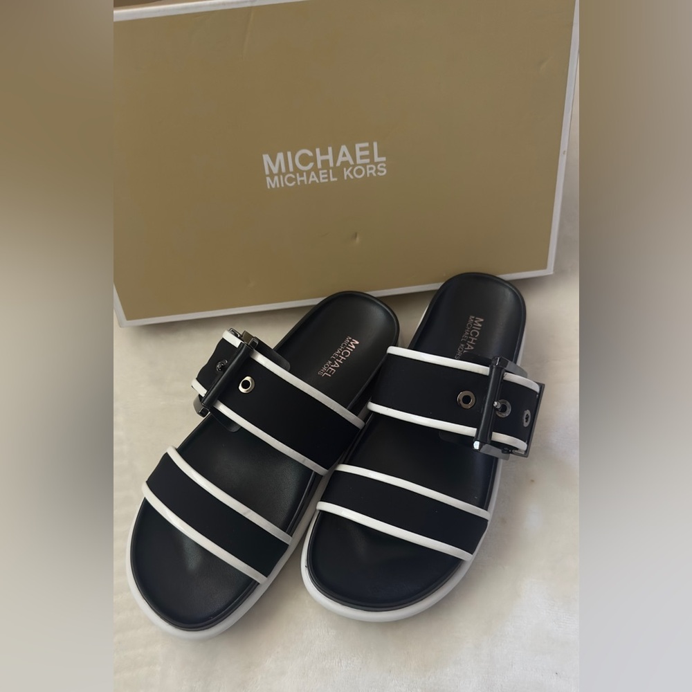 Michael Kors Colby Two-Tone Neoprene Slide Sandal